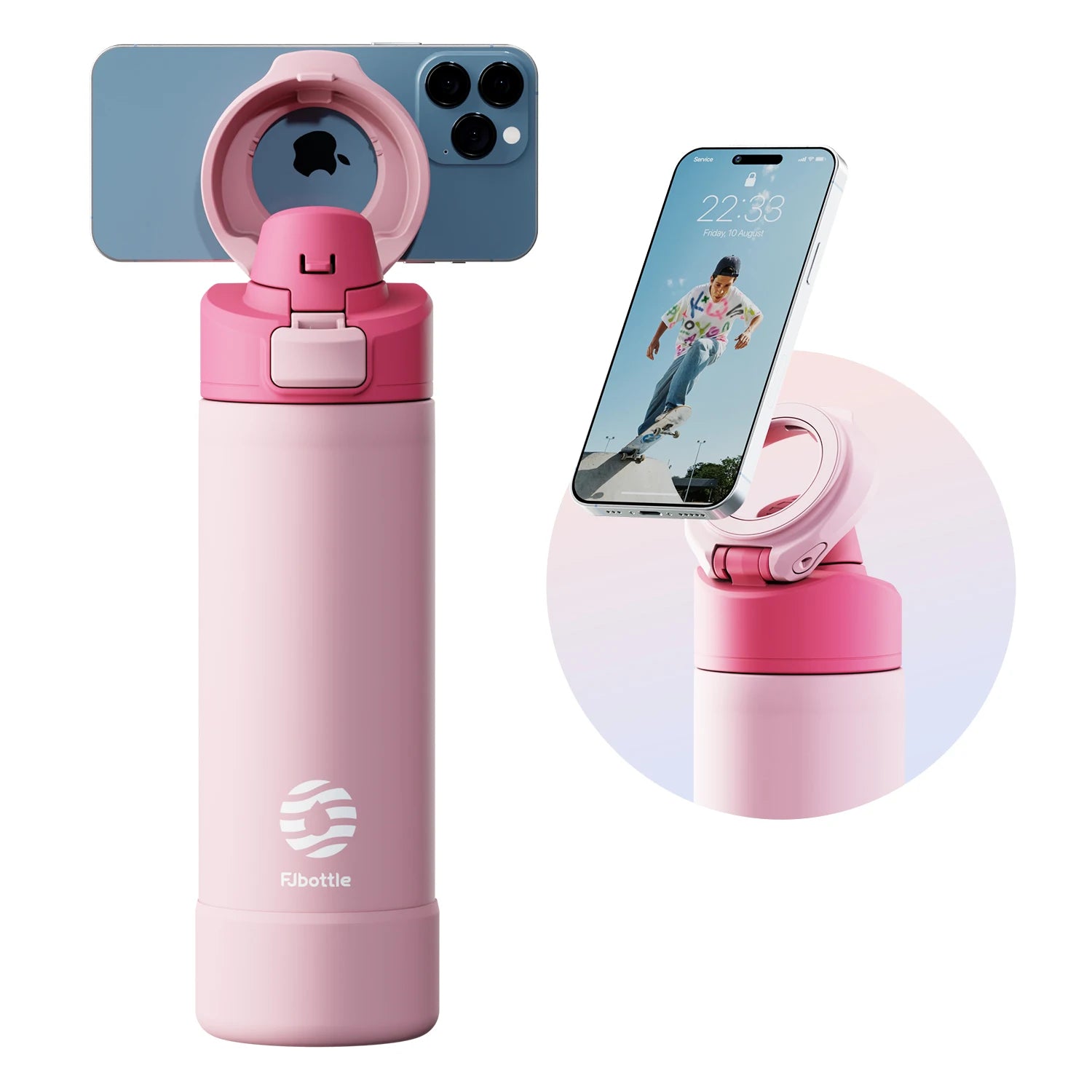 Fjbottle 710/950ml Magnetic Lid Insulated Water Bottle with Phone Mount,  thermal water bottle for Outdoor