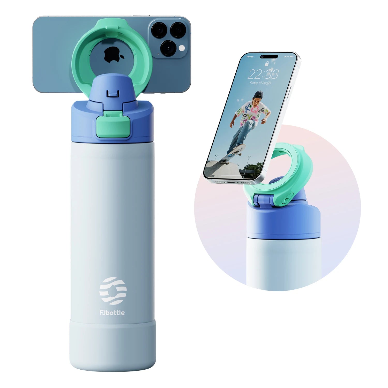 Fjbottle 710/950ml Magnetic Lid Insulated Water Bottle with Phone Mount,  thermal water bottle for Outdoor